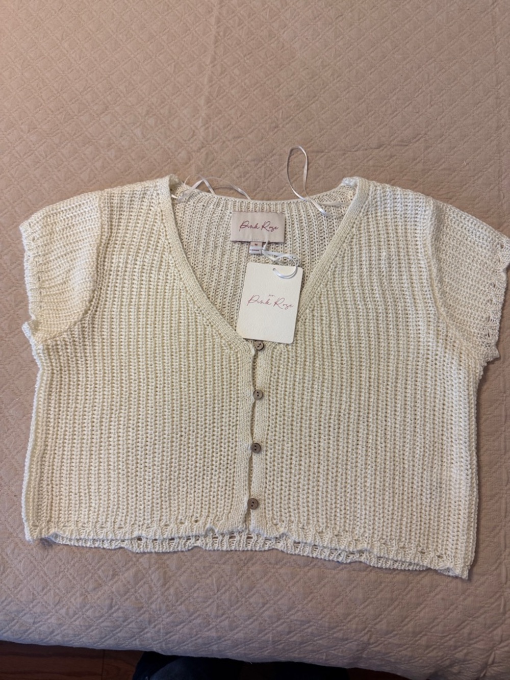 Pink Rose Cream Knit Button-Front Crop Top